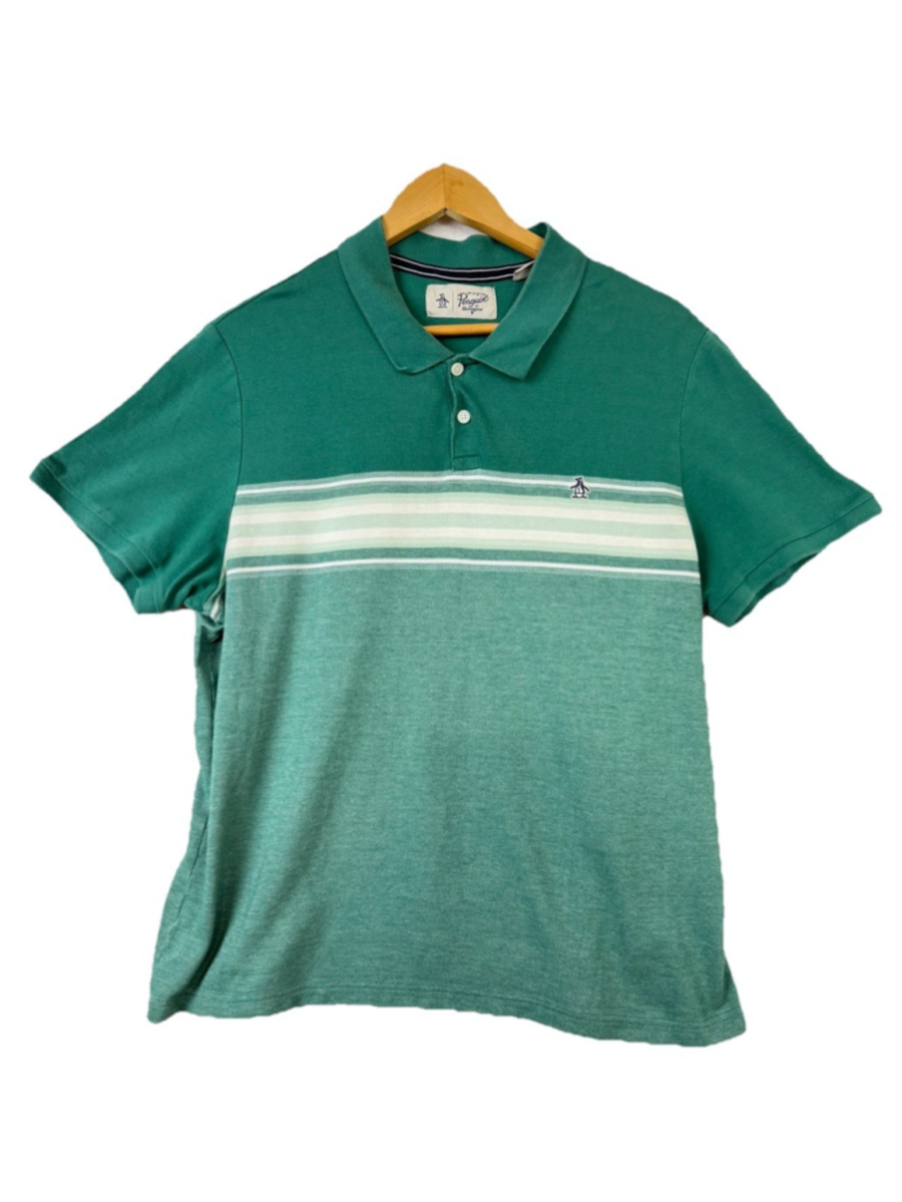 Original Penguin Mens Polo Shirt XL Green Tipped Munsingwear Short Sleeve Golf